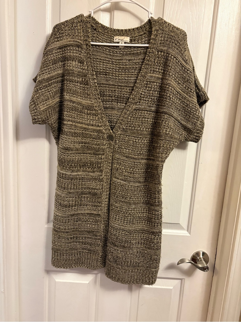Kim Rogers Olive-Tone Knit Short Sleeve Cardigan